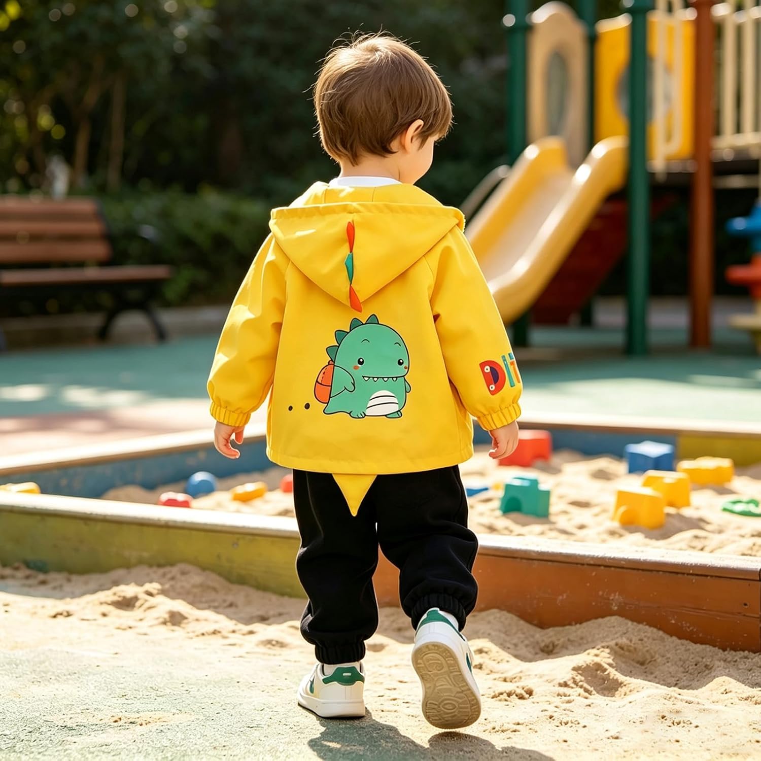 Toddler Cartoon Dinosaur Hooded Jacket Little Girls Boys Cute Lightweight Zip Coat