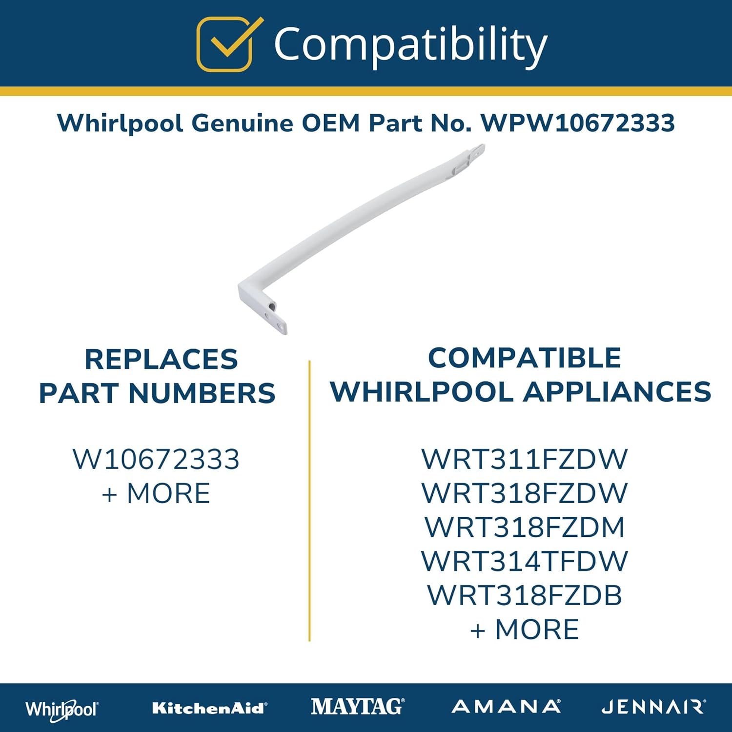 Whirlpool WPW10672333 Genuine OEM Refrigerator Door Handle Replacement Part - Replaces W10672333