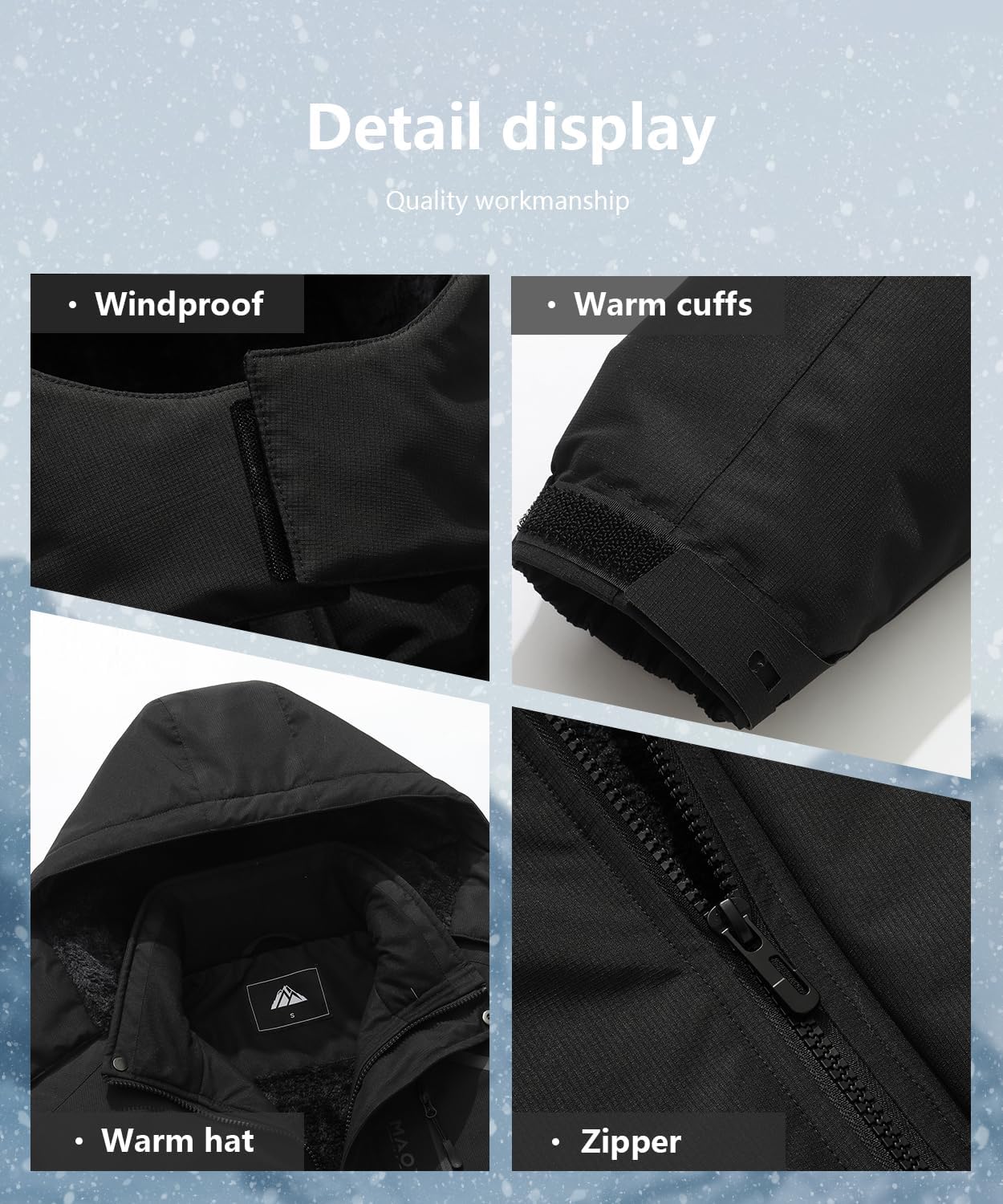 Men's Mountain Ski Jacket Winter Snow Coats Waterproof Warm Fleece Lining Jacket Parka with Hooded - Image 6