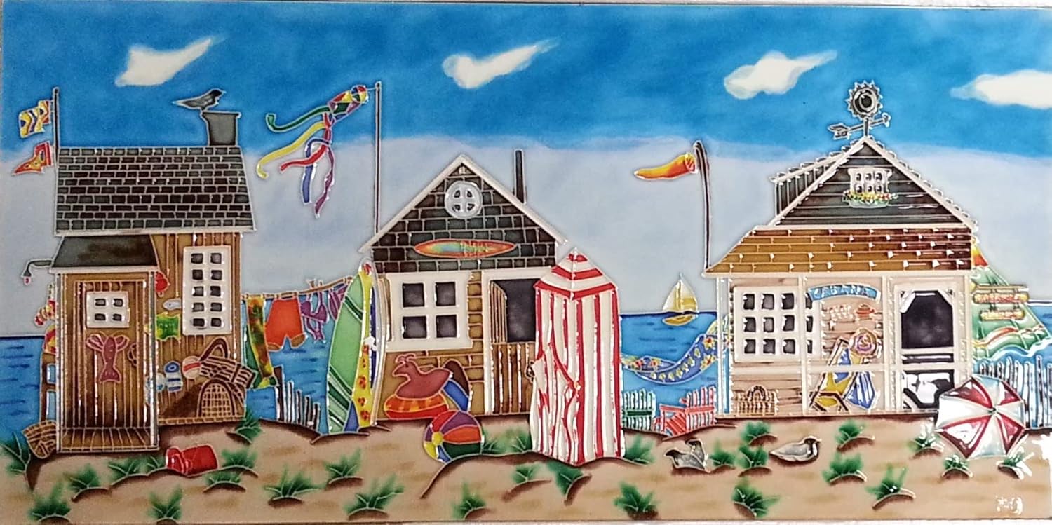 Continental Art Center Decorative Ceramic Art Tile 12"x24" Three beach houses