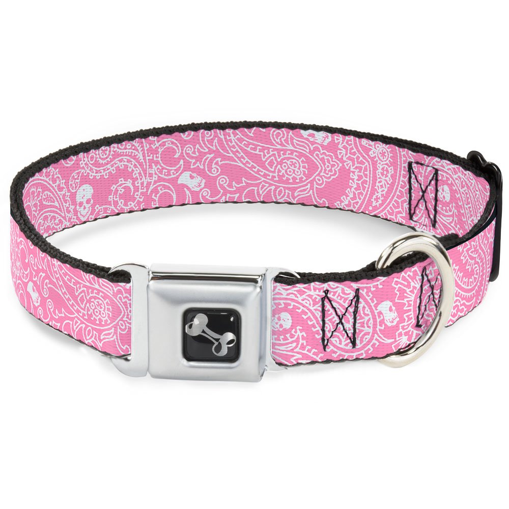 Collier de chien os Buckle Down grand chien bandana crânes rose large