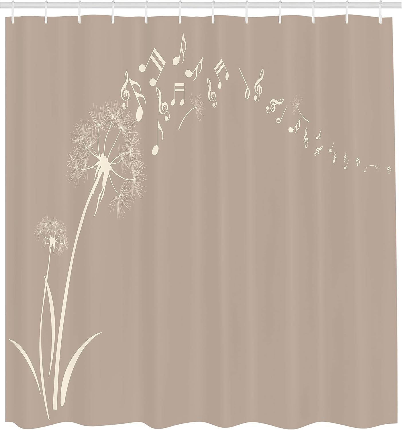 Ambesonne Music Shower Curtain, Flying Dandelions Notes Summer Spring Meadow Silhouette Softness Simple Print, Cloth Fabric Bathroom Decor Set with Hooks, 69" W x 70" L, Warm Taupe