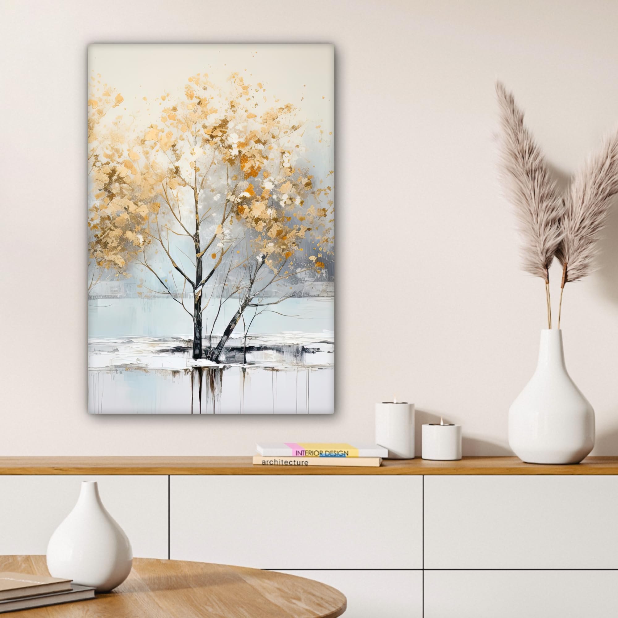 Quadro Moderno Per Soggiorno 30x40 Cm - Stampe Su Tela Con Cornice, Design Tarassaco Beige - Foto 5