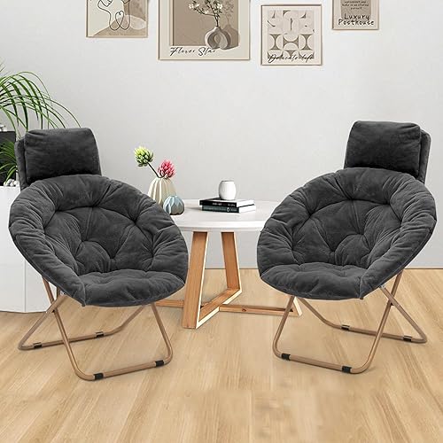 Miniatura 2 de Athena Collection Comfy Saucer - Juego de 2 sillas plegables redondas y acogedoras de gran tamaño, con marco de metal de piel sintética, silla de