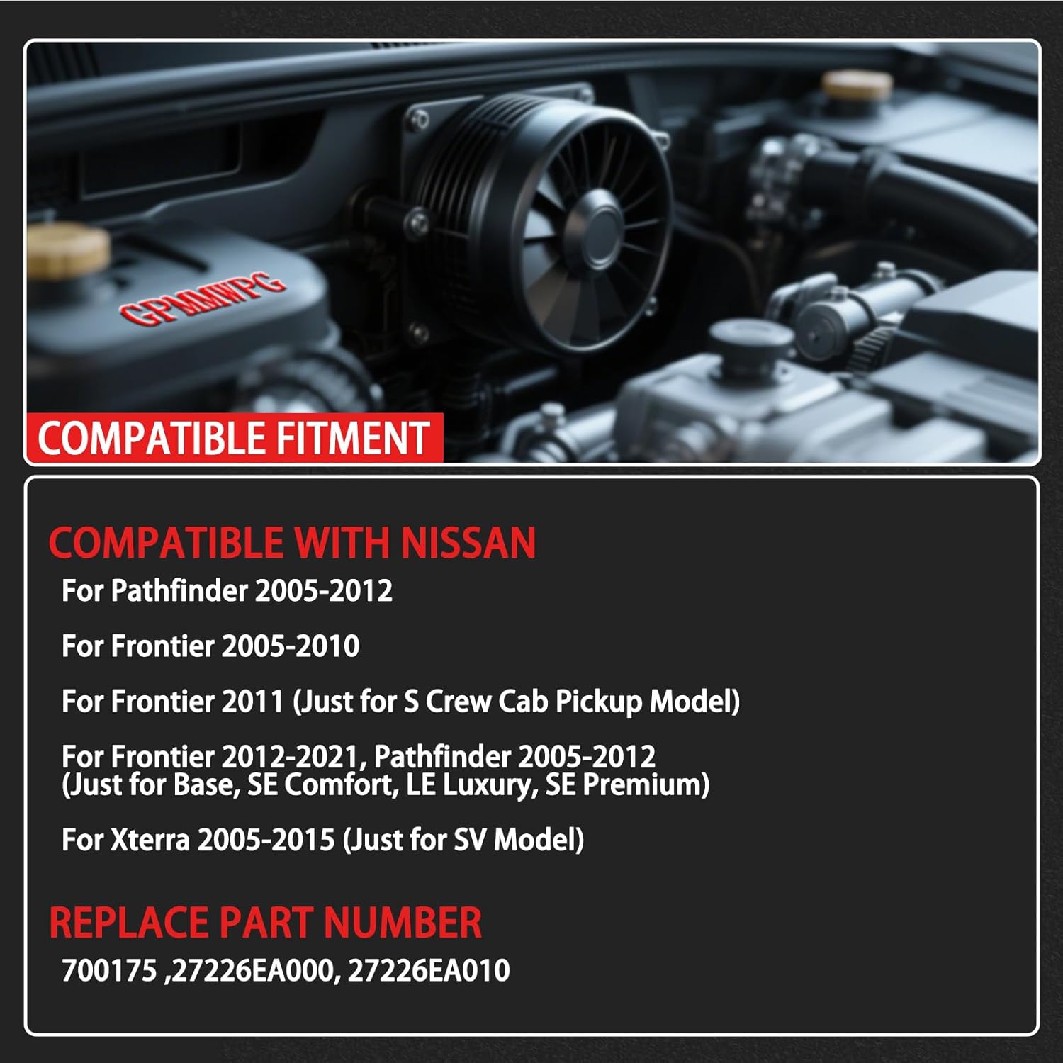 AC Blower Motor Heater Motor Fan Replacement 700175 Compatible with Nissan for Frontier 2005-2021, for Xterra 2005-2015, for Pathfinder 2005-2012 27226EA010