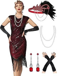 Women's Flapper Dresses 1920s Dresses for Women Great Gatsby Sequin Fringed Roaring 20s with 20s Accessories Set - Buy now