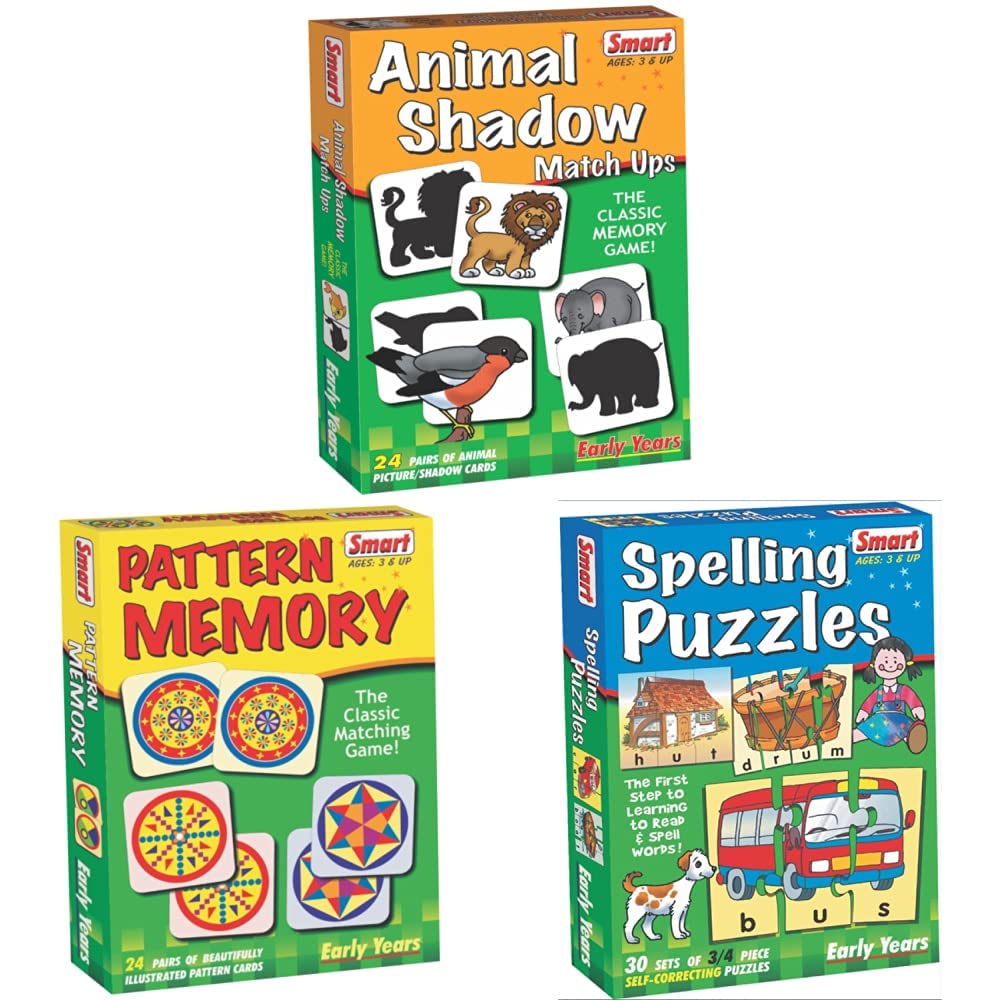 Smart Spelling Puzzles&Smart - 1024 Animal Shadow Match Ups Puzzle (Multi-Color)&Smart - 1021 Pattern Memory Puzzle (Multi-Color),Kid