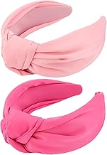 VELSCRUN Headbands, 2 Pcs Wide Knotted Hairbands for Women in Pink and Red, Satin Hair Accessories for Washing Face, Hairbands for Women, Hairband Gifts for Women Gilrs