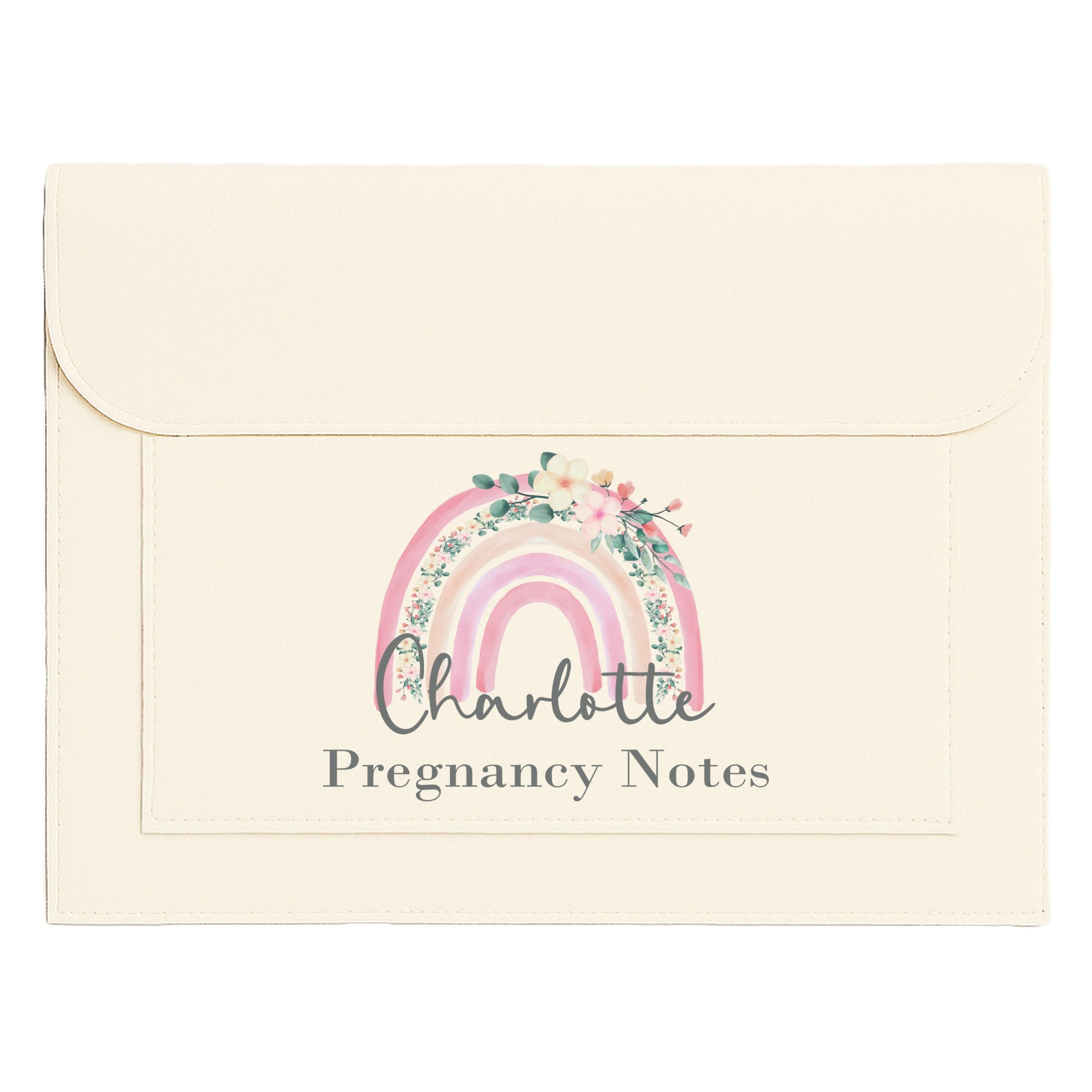 Personalised Pink Floral Rainbow Pregnancy/Maternity Baby Notes Document Folder - Keep NHS Medical Notes Safe - IVF Journey