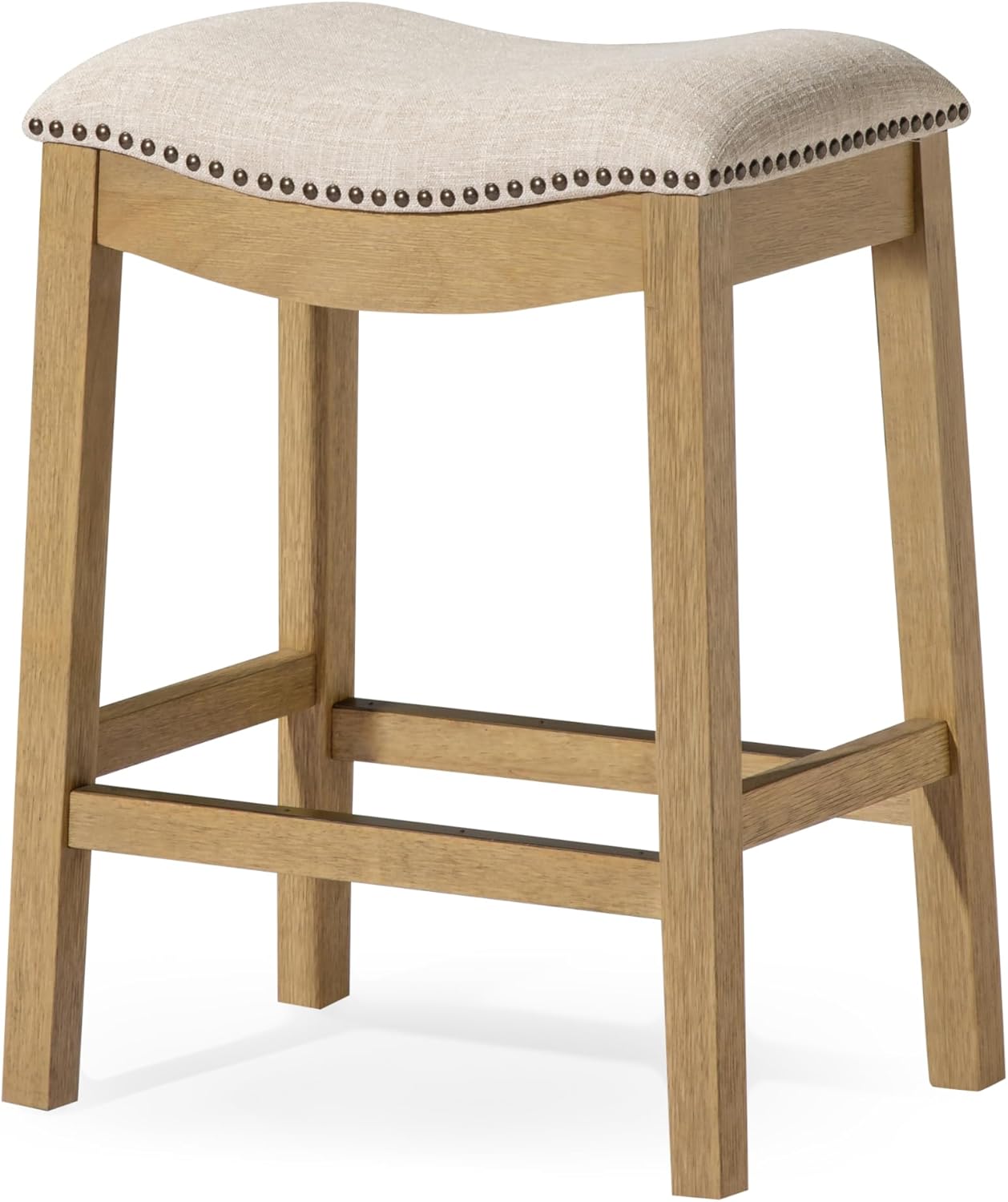 Maven Lane Backless 26 Inch Alex Counter Stool for Kitchen Island, Natural Wood Kitchen Counter Stool, Nailhead Trim, Natural Color Seat