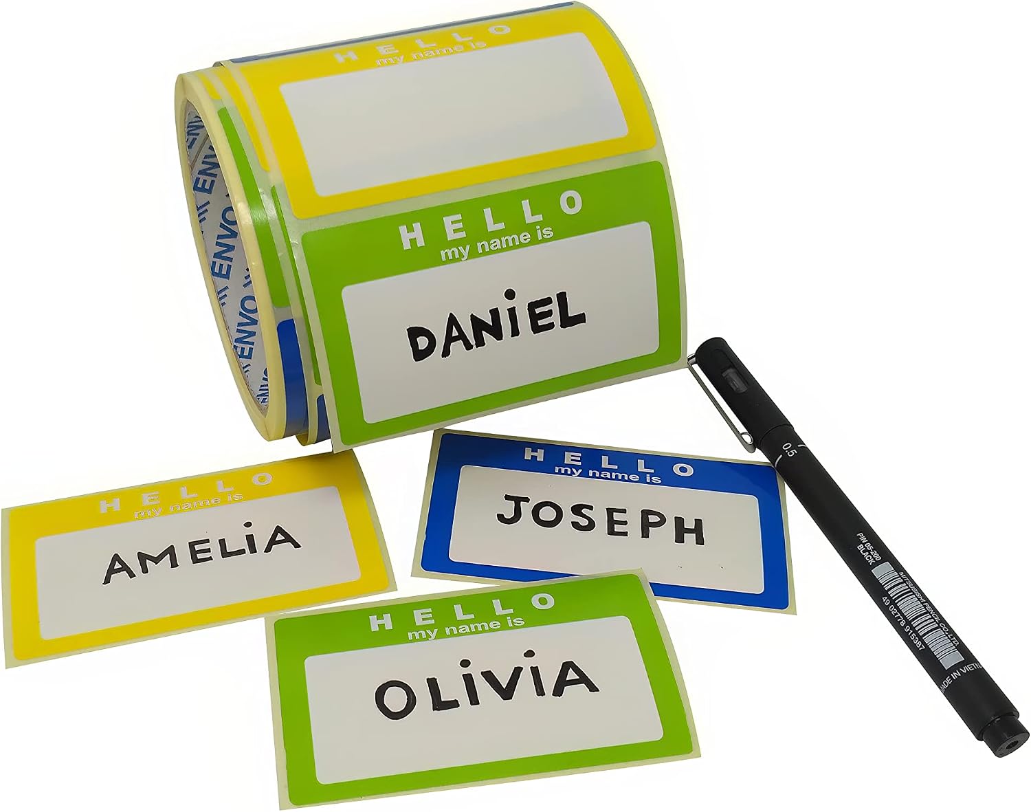 Name Tag Labels Hello My Name is Stickers Assorted Colours (3 Colors) School Office Stickers,Size 3.5 x 2 Inches, 1 Roll/250 Stickers