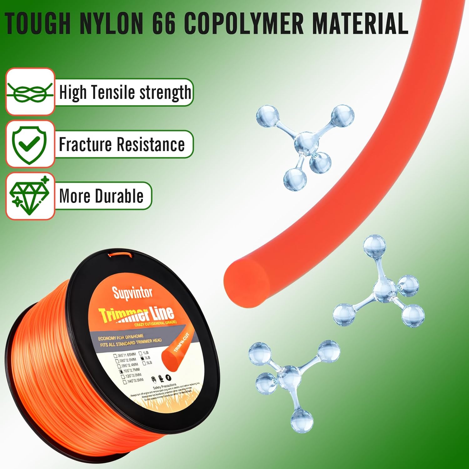 105 Trimmer Line, 105 Weed Eater String, 105 String Trimmer Line, 105 Weed Eater Line, Commercial Round 105 Weed Wacker String- 0.105""-628Ft-3Lb for String Trimmer Weed Trimmer, Orange