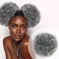 Vista 29 de GLAM21USA Peluca de cola de caballo afro con cordón y clip en moño para mujeres negras, extensión de cabello sintético (grande, 2 marrón oscuro)