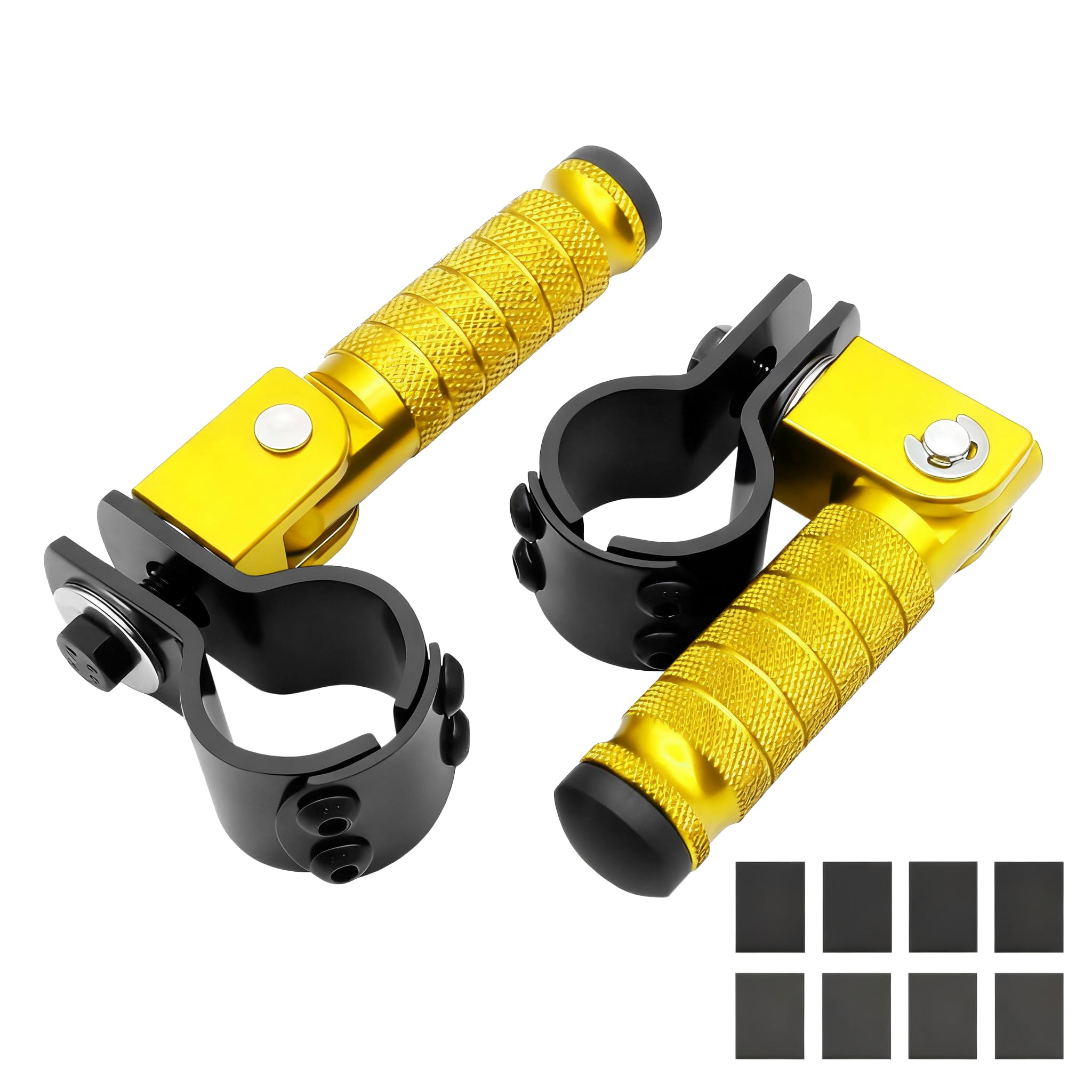 M8 Motorcycle CNC Aluminum 90 Degree Folding Rearsets Folded Motorbike Footrest Bicycle Footpegs Foot Pegs Pedal Universal (Gold)