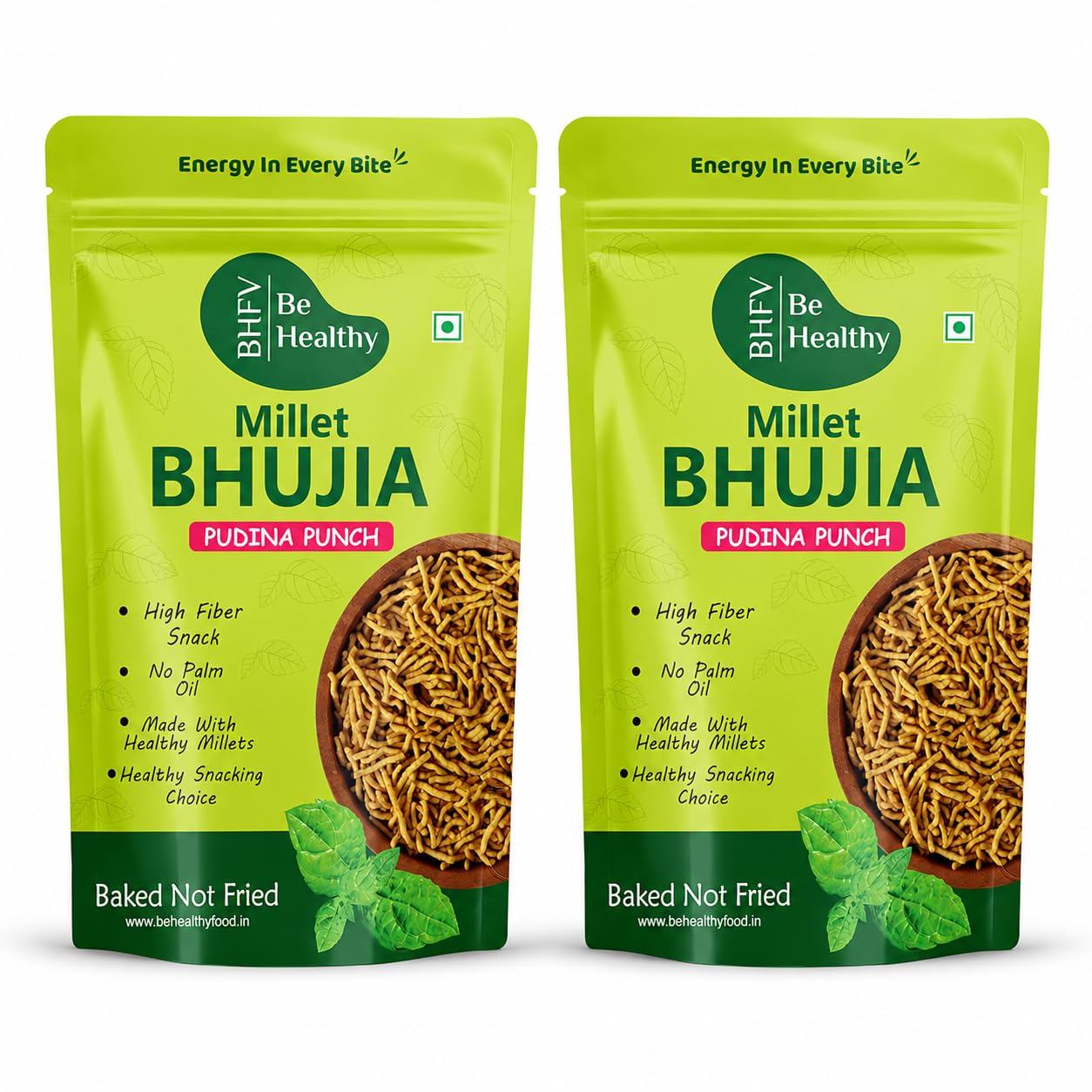 Be Healthy Millet Bhujia Pudina Punch (Pack of 2,100g) | No Palm Oil High Fiber Healthy Snack | Multigrain Flour Blend (Chana Dal Jowar Rice Ragi) Pudina Mint Flavour Diet Baked Namkeen Crunchy Bhujia-image-32