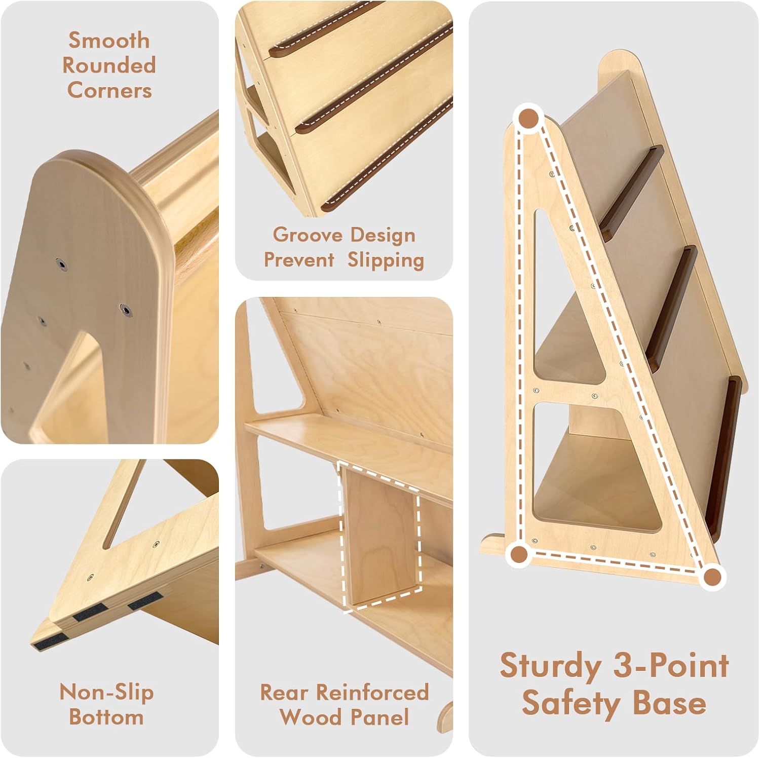3-Tier Kids Bookshelf, Magazine Shelf with Storage, Natural