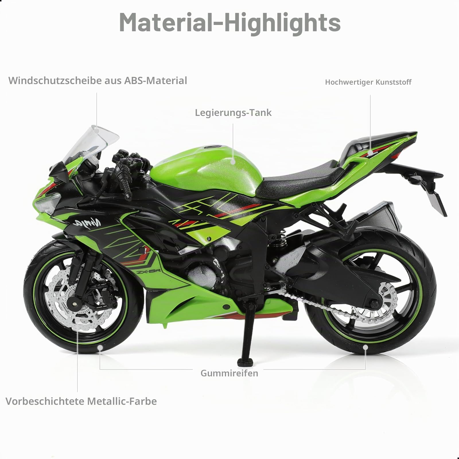 1:12 Motorrad Modell kompatibel für Kawasaki Ninja ZX-6R Metall Diecast Motorrad Modell Spielzeug Mini Moto Geschenk (Grün)