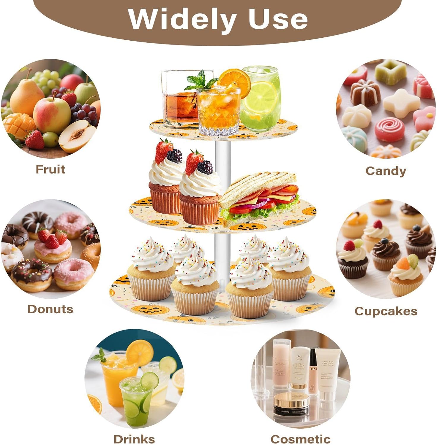 Pumpkin 3 Tier Acrylic Cupcake Stand, Cupcake Stand for 34 Cupcakes for Weddings, Christmas,Holidays,Parties,Birthday,Printed Cupcake Tower 23300225