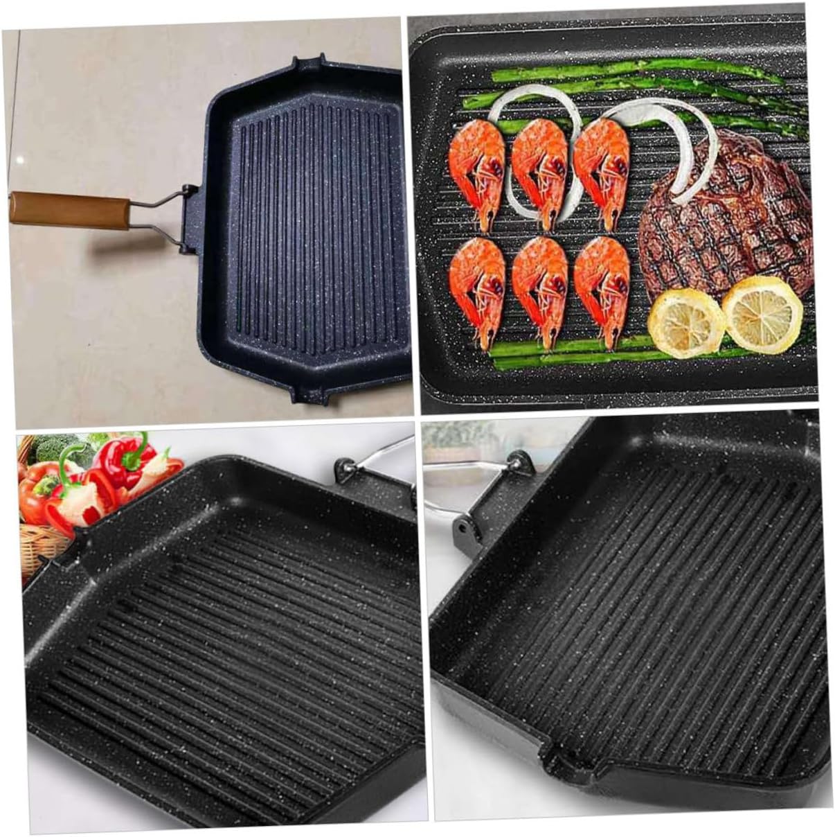 Non-stick Square Smokeless Grill Pan Barbecue Plate for Induction Cooker, Black Maifan Stone Coating Fish and Steak Frying Pan for Home and Outdoor Bbq Cooking
