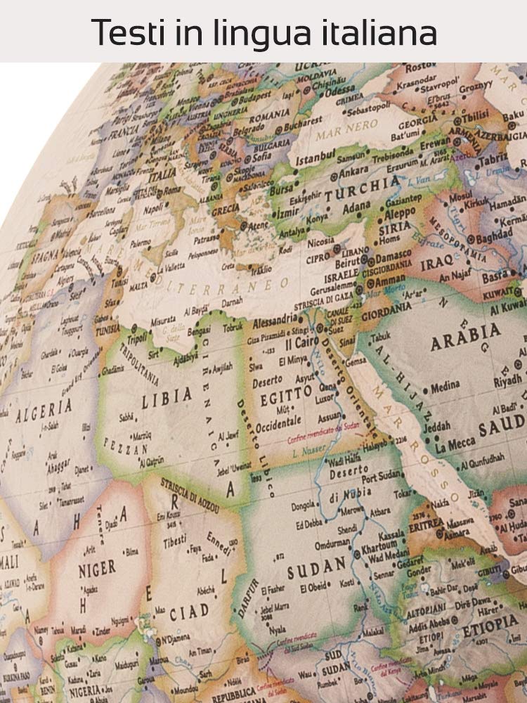 Tecnodidattica - Mappamondo National Geographic Neon Executive | Cartografia Fisico-Politica in Stile Antico | Luminoso e girevole | Base in vero Legno di Rovere | Testi in Italiano | Diametro 30 cm