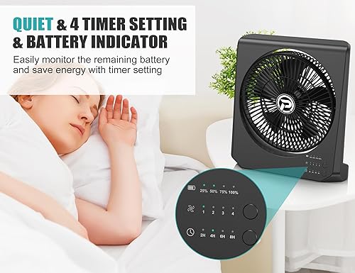 Miniatura 6 de Ventilador recargable de 20000 mAh para camping, ventilador de batería de larga duración de 55 horas, ventilador de mesa cuadrado de 10 pulgadas con