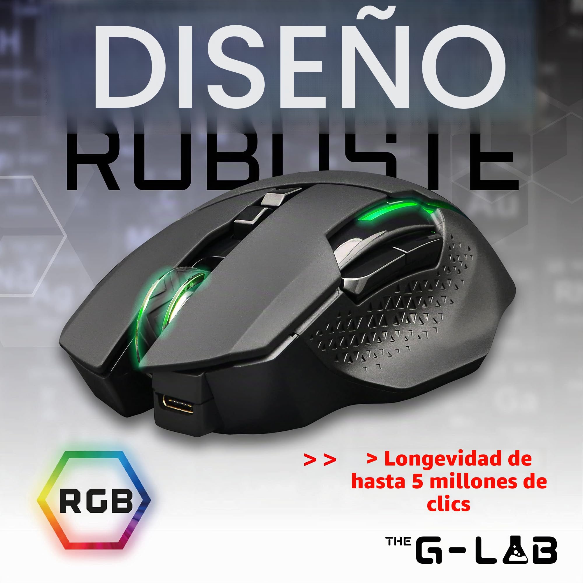 The G-Lab Kult Caesium - Ratón inalámbrico para Gaming inalámbrico 7200 PPP, LED RGB, 6 Botones, ratón para Juegos ergonómicos, Compatible con Pc Ps4 Ps5 Xbox One