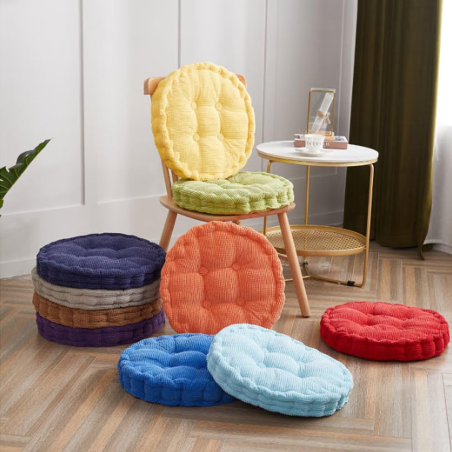 Lot de 4 coussins de chaise 45 x 45 cm - Utilisation intérieure et extérieure - 100 % coton - Coussin de sol ferme - Coussin de yoga pour animal domestique - Orange