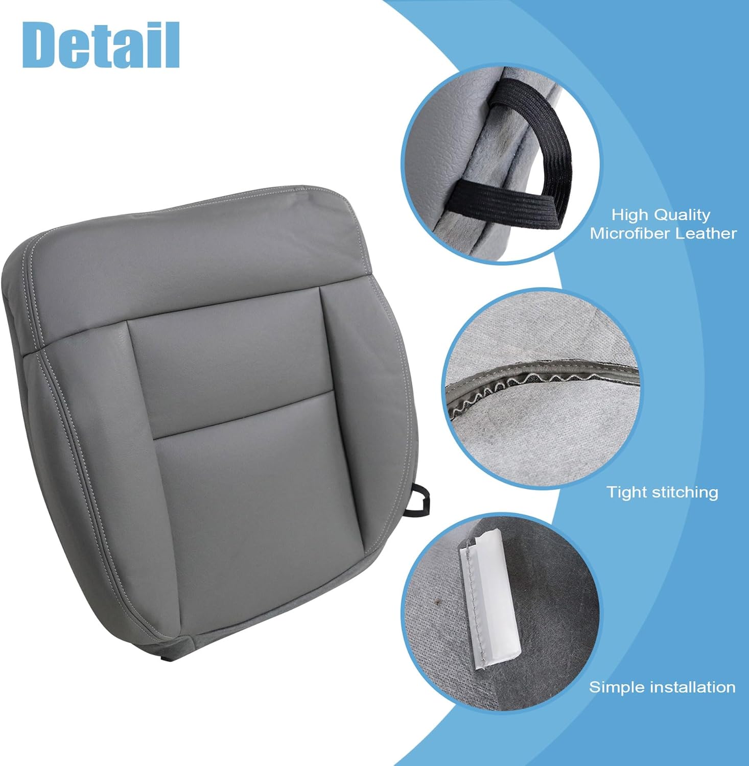 Driver Side Bottom Replacement Seat Leather Cover Medium Flint Gray #QB Compatible with Ford F150 2004 2005 2006 2007 2008