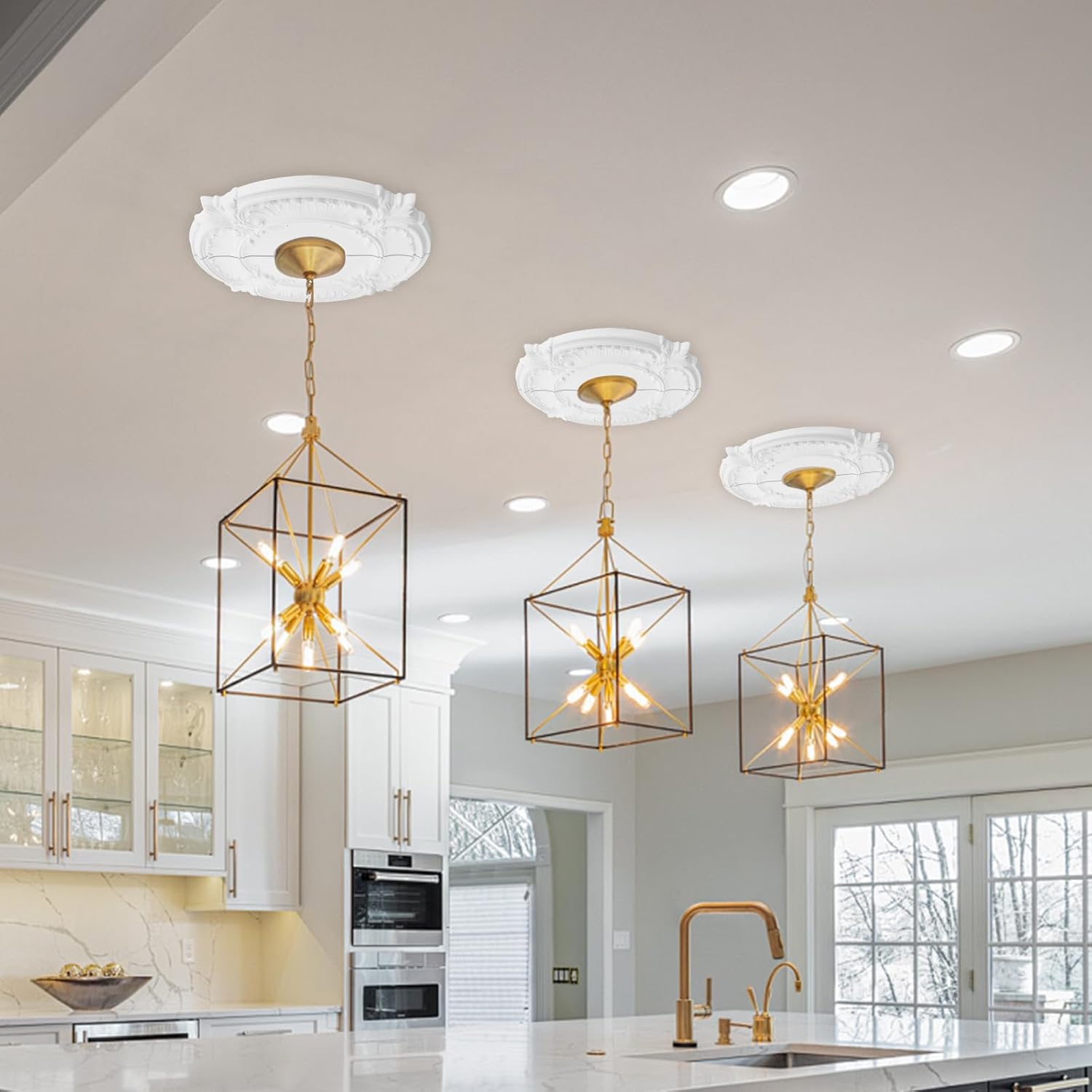 White Split Ceiling Light Medallion Round Home Lighting Ceiling Medallion Home Lighting Ceiling Medallions, 2 PCS