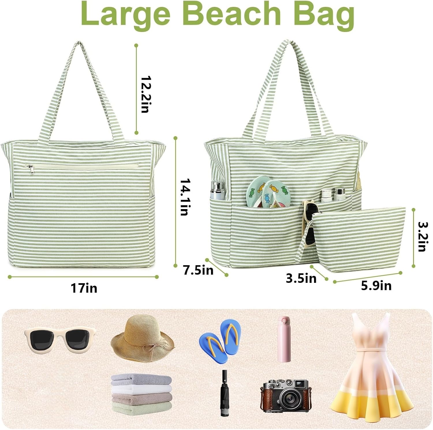 LOIDOU Large Beach Tote Bag Waterproof Sandproof Beach Pool bag with Zipper & Wet Pockets Shoulder Bag Travel Teacher Grocery - Image 5