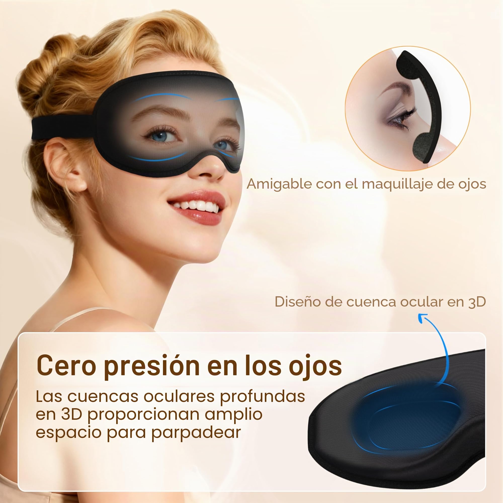 Gritin Anti-Luz Antifaz para Dormir para Mujer y Hombre, 3D Máscara Ultrasuave y Cómoda Adjustable, Diseño Ergonómico, Sin Presión Ocular Adecuado para Dormir de Lado, Ideal para Dormir y Viajar