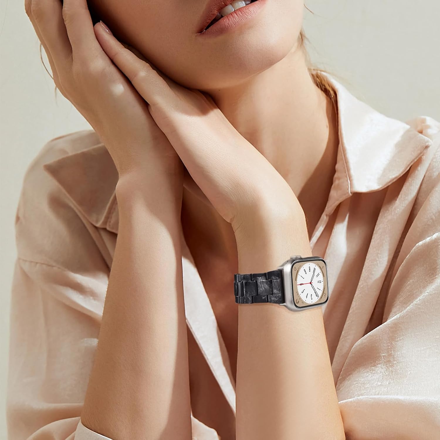 V.R.HOPE Resin Watch Band Compatible with Apple Watch Band for Women 38mm 40mm 41mm 42mm Starlight Fashion Lightweight Bracelet Strap for iWatch Series 11/10/9/8/7/6/5/4/3/2/1/SE3(Marble Black) - Image 6