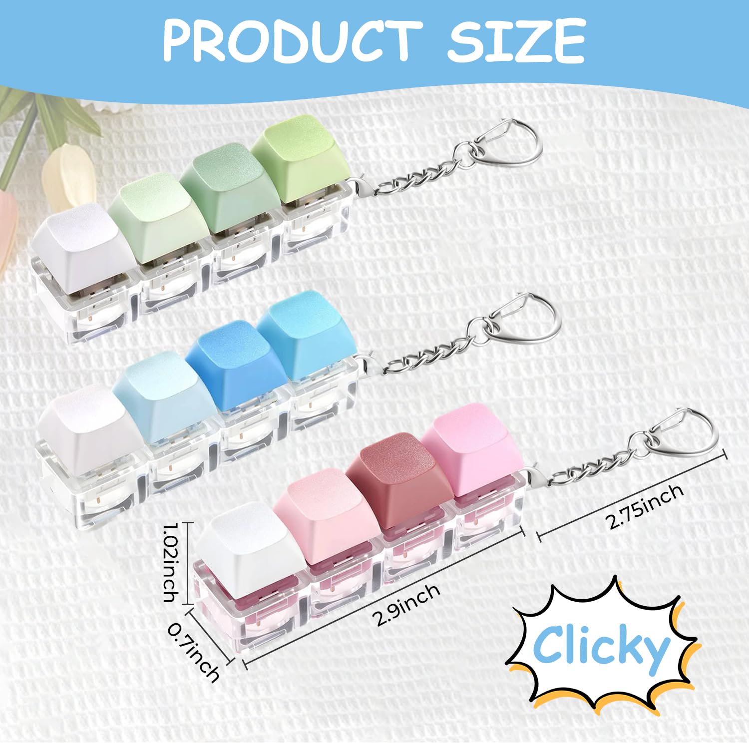 3PCS Keyboard Fidget Keyring, Clicky Keyboard Fidget Toy - Image 2