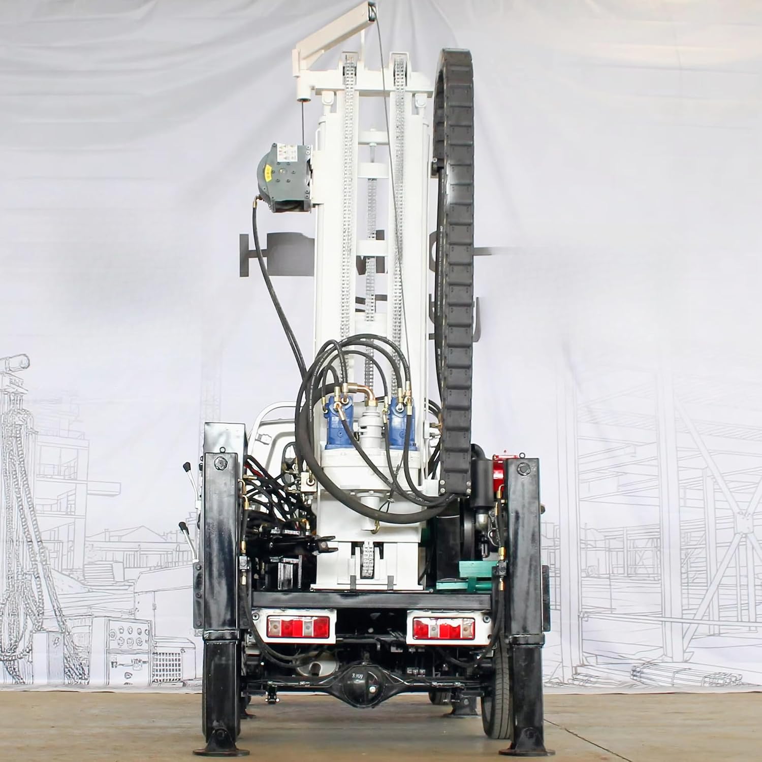 Compact Backyard Well Drilling Rig, Portable Mobile Borehole Machine Fits Through Standard Gates, Hydraulic Small Well Driller with Stabilizing Legs