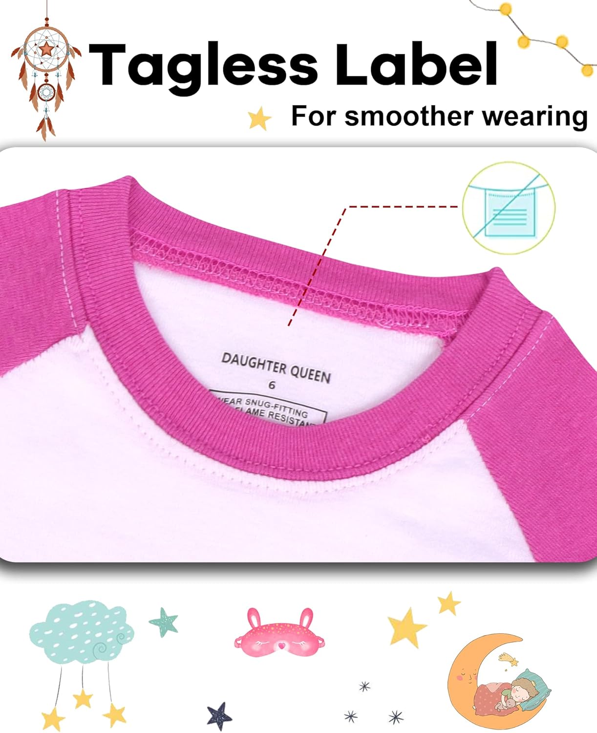 DAUGHTER QUEEN Girls 4 Pieces Cotton Pajamas Size 18 Months-12 Years - Image 3