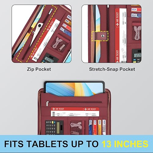 Vista 59 de Eshow Organizador de cartera, carpeta de 3 anillos con cremallera, carpeta de cuero vegano con bloc de notas, incluye 10 protectores de hojas Negro