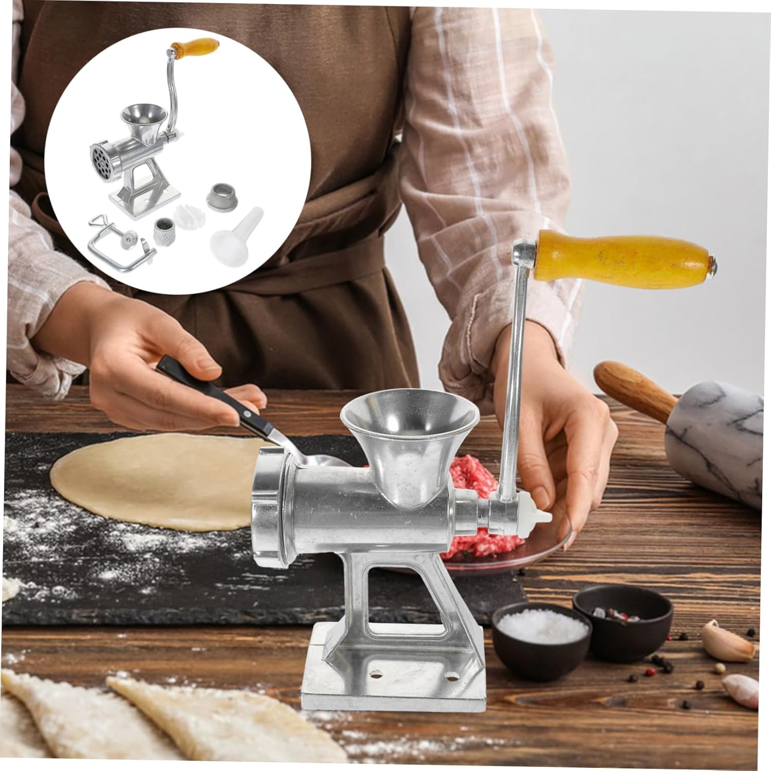 OUNONA 1 set Home Manual Meat Grinder Heavy Duty Sausage Stuffer and Minced Machine for Fresh Homemade Sausages and Ground Meat for Kitchen and Restaurant Use