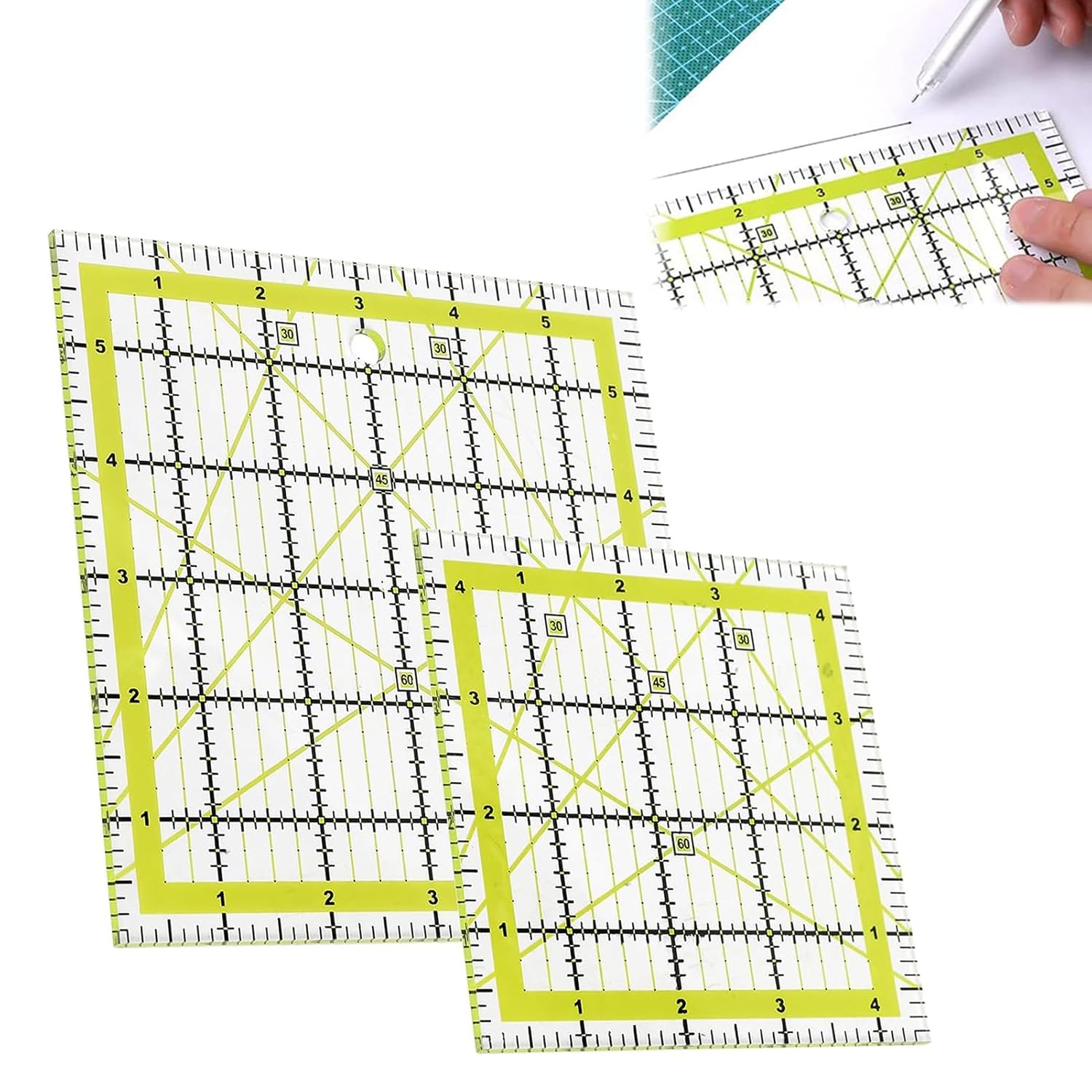 2Pcs Acrylic Quilting Rulers Square Sewing Ruler with Double Coloured Grid Lines for Homes