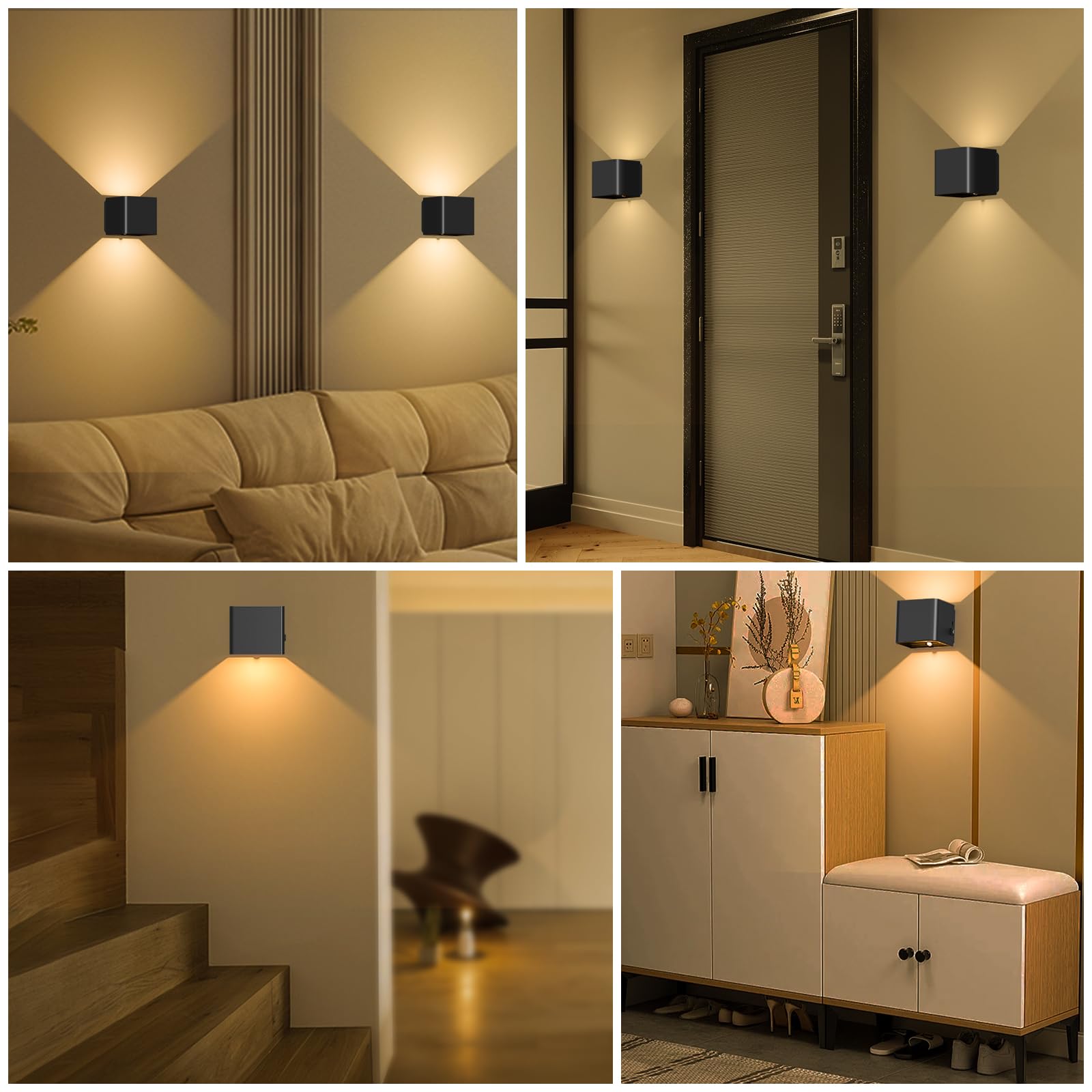 2 PCS Applique Murale LED Tactile - Rotation 360° - 3 Luminosités & 3 Températures De Couleur - Port USB - Alimentation Batterie