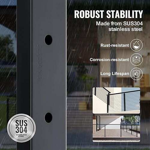 Miniatura 86 de VEVOR Poste de riel de cable, 36 x 1.5 x 1.5 pulgadas, poste de escalera de nivel para escalera, poste de barandilla de acero inoxidable, acabado