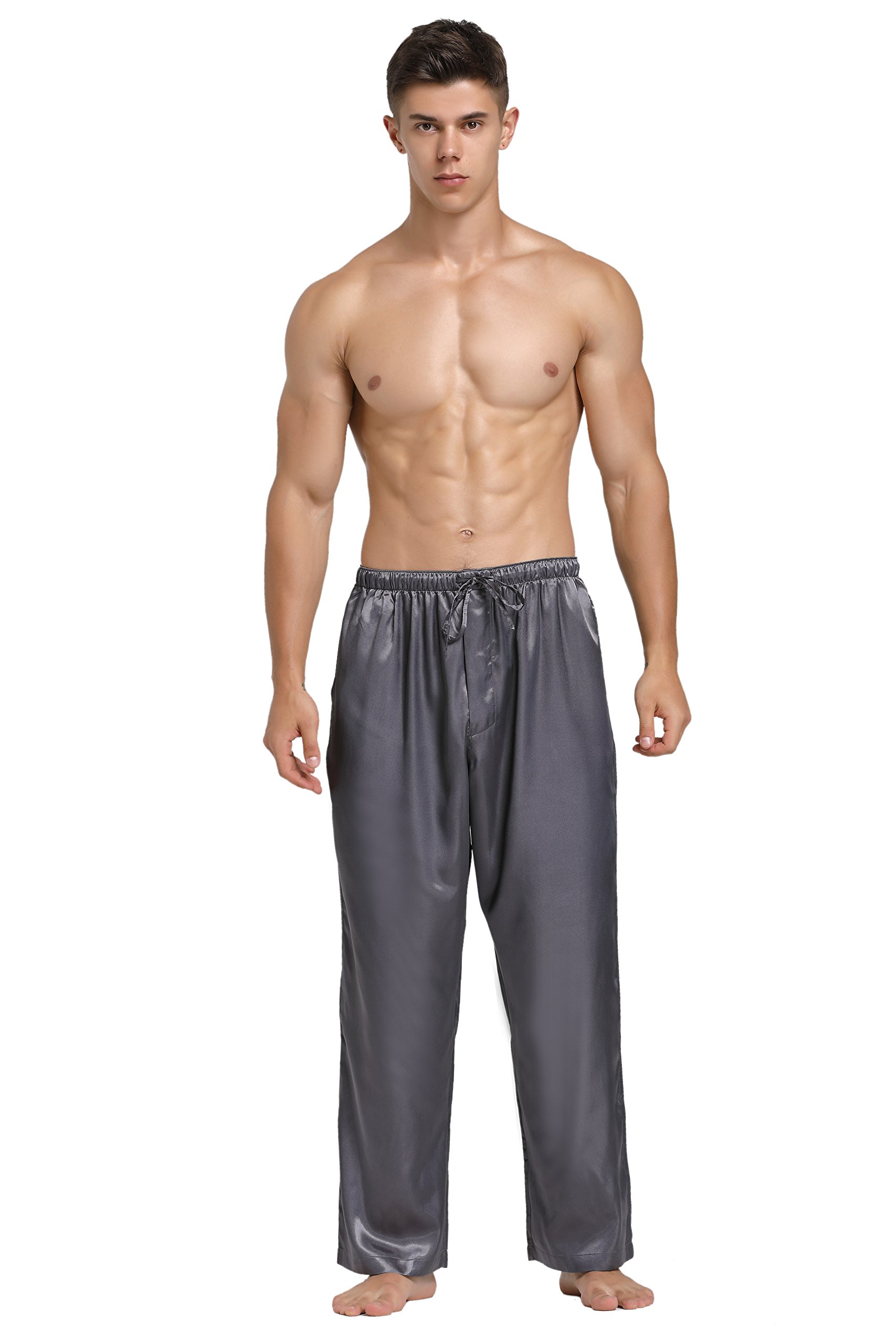 Mens Satin Pajama Pants, Long Pajama Bottoms with Drawstring