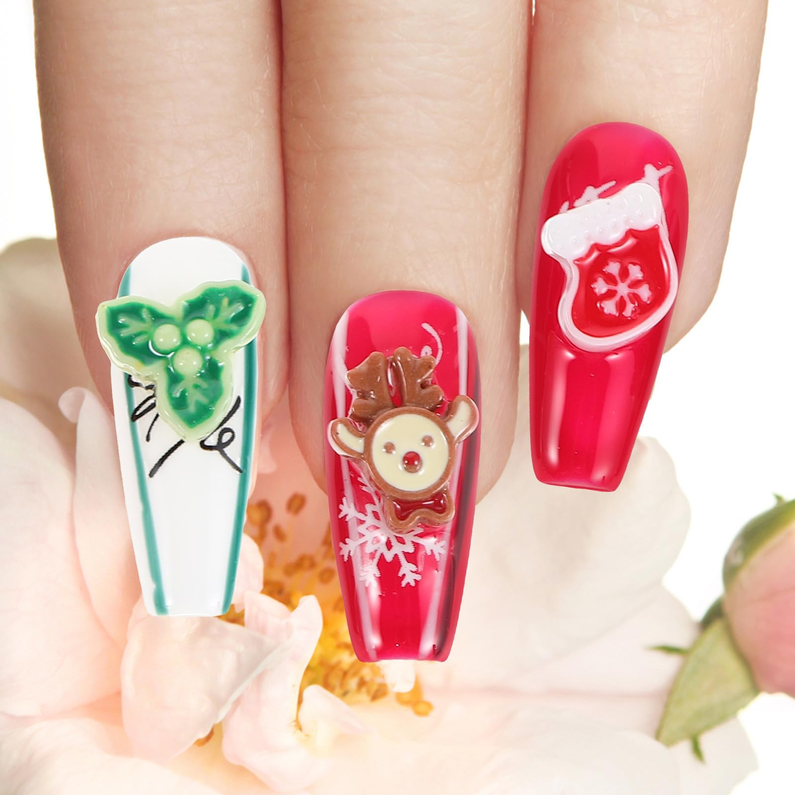 FRCOLOR 5 Sets Weihnachts Nagelspitzen für Frauen, Rund, Kunststoff, Rot