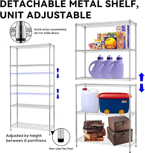 Miniatura 3 de Dopinmin Estantería de alambre, estante de almacenamiento de metal de 5 estantes con certificación NSF, estante de almacenamiento de 36 pulgadas de