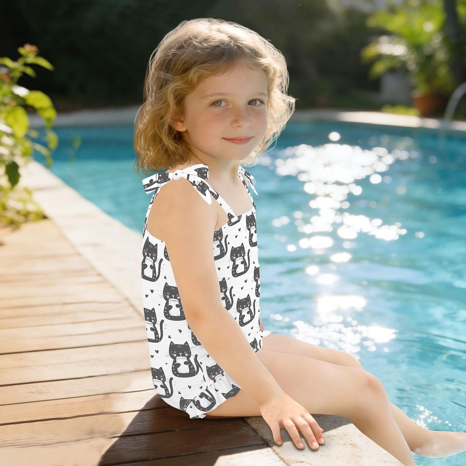 visesunny Toddler Girl Swimsuit Adjustable Strap Swimwear Guilty Cat Water Cup Heart Bathing Suits for Girls 18M-6Y