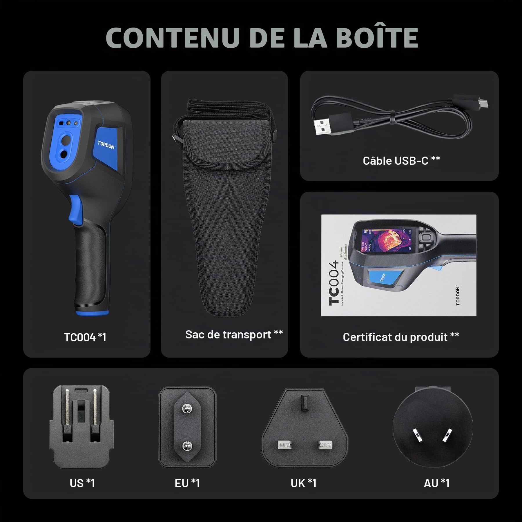 TOPDON Camera Thermique TC004, Résolution TISR 512x384, Ecran 3,5″ Camera Infrarouge avec Enregistrement Photo Vidéo, WIFI, 64GB, -20°C à 550°C, pour Inspection Maison, Fuite d'Eau, Electricité, CVC