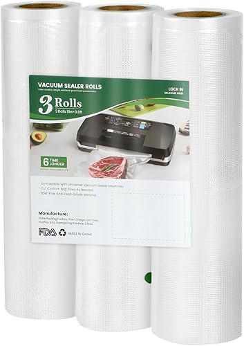 Paquete de 3 rollos de bolsas selladoras al vacío de 11 pulgadas x 10 pies, sin BPA, resistentes, a prueba de fugas, prevención de pinchazos, seguro