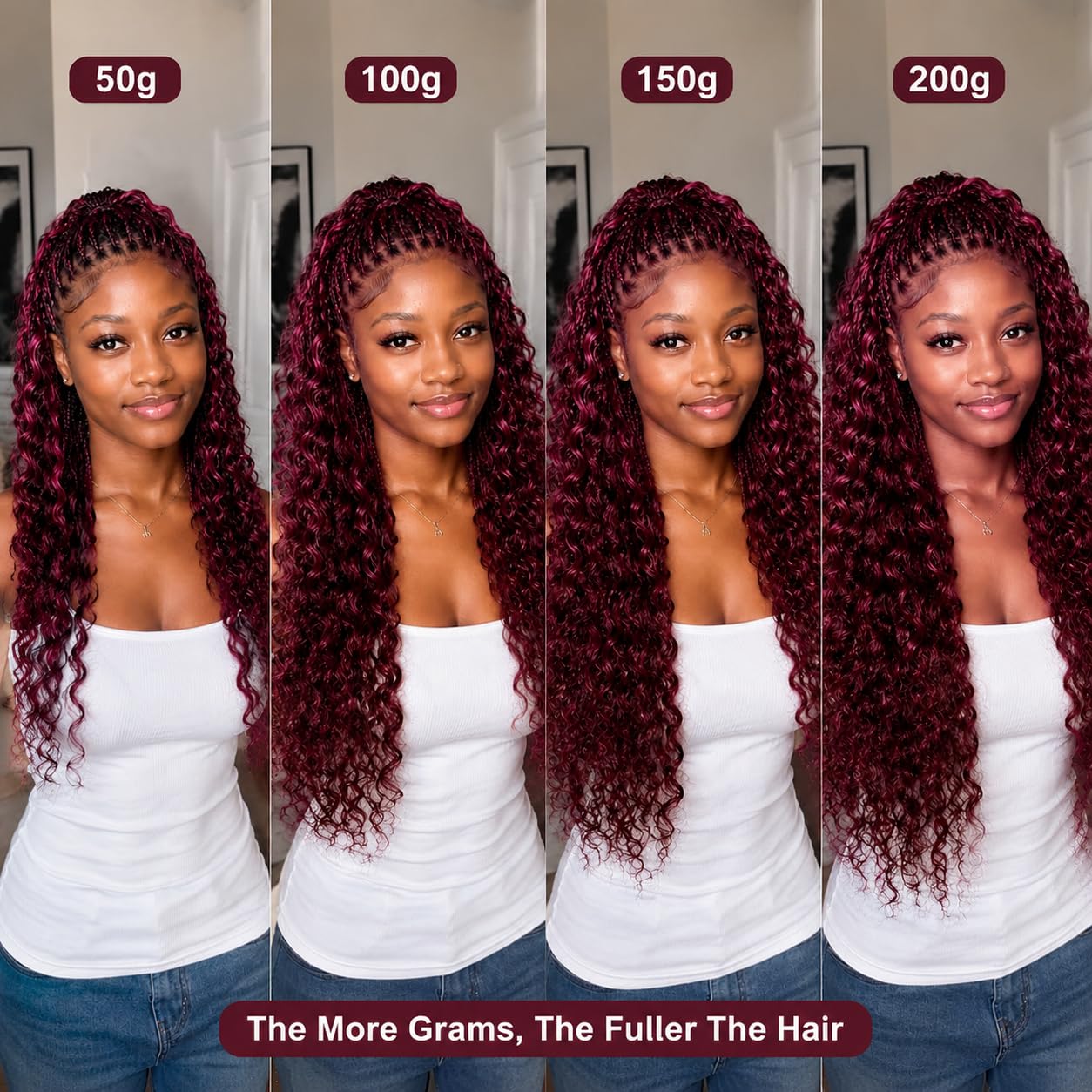 Burmese Curly Feather Crochet Human Hair 20 Inch 50g 50 Strands for Black Women, Pre-Separated Knotless Invisible Crochet Hair Extensions, Lightweight (Burgundy, 20inch) thumbnail