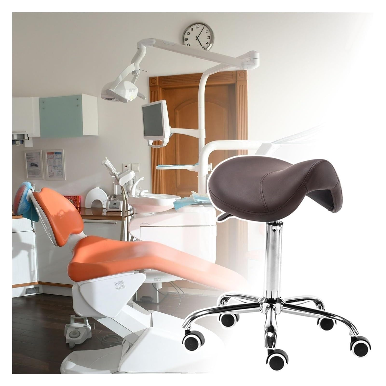 METTEOR Saddle Chair,Dental Hygienist Stool with Wheels, Professional Salon Liftable Drafting Chair for Tattooist Stylist Esthetician (Brown One Size)