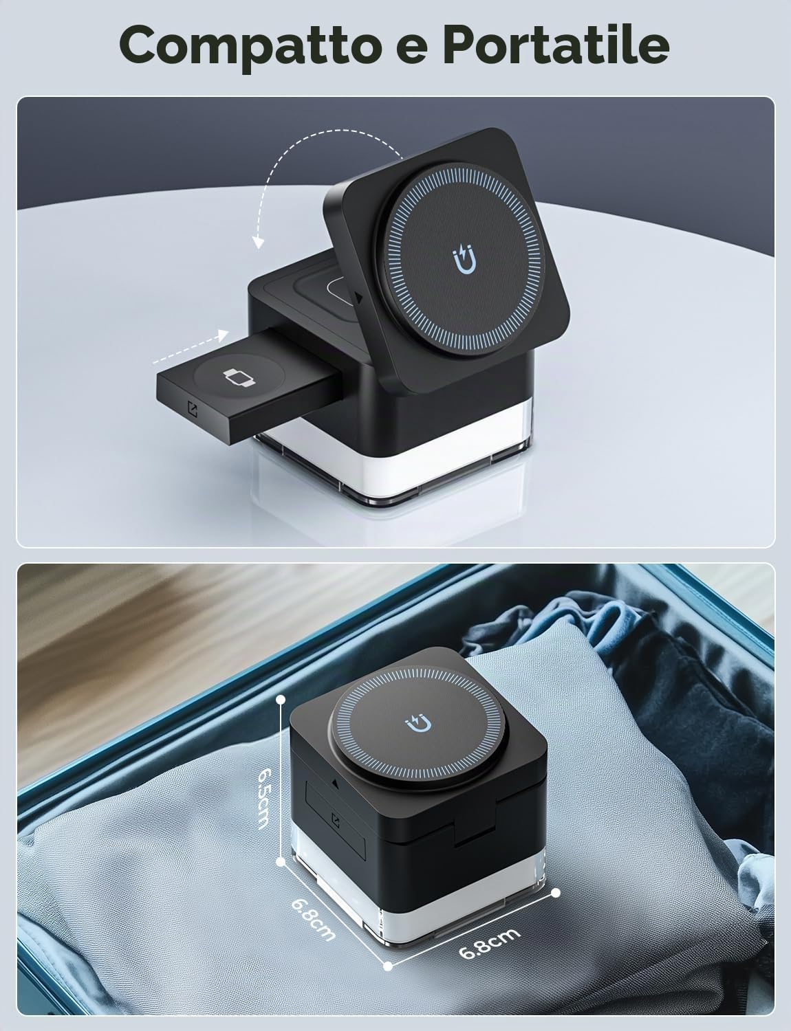 Caricatore Wireless 4 in 1, Qi Ricarica Rapida, Caricatore Compatibile Con Lampada da Comodino, per iPhone Serie 12/13/14/15/16, Airpods 2/3/Pro, iWatch