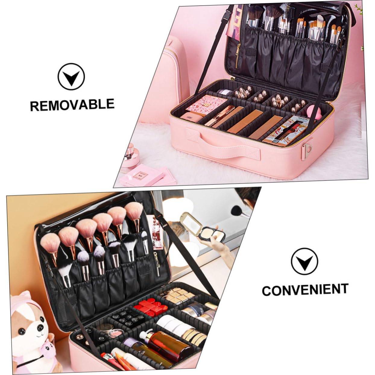 Trousse De Maquillage avec Compartiments Réglables De Voyage Cosmétique Étanche Capacité pour Accessoires Et Produits De Beauté Moyen